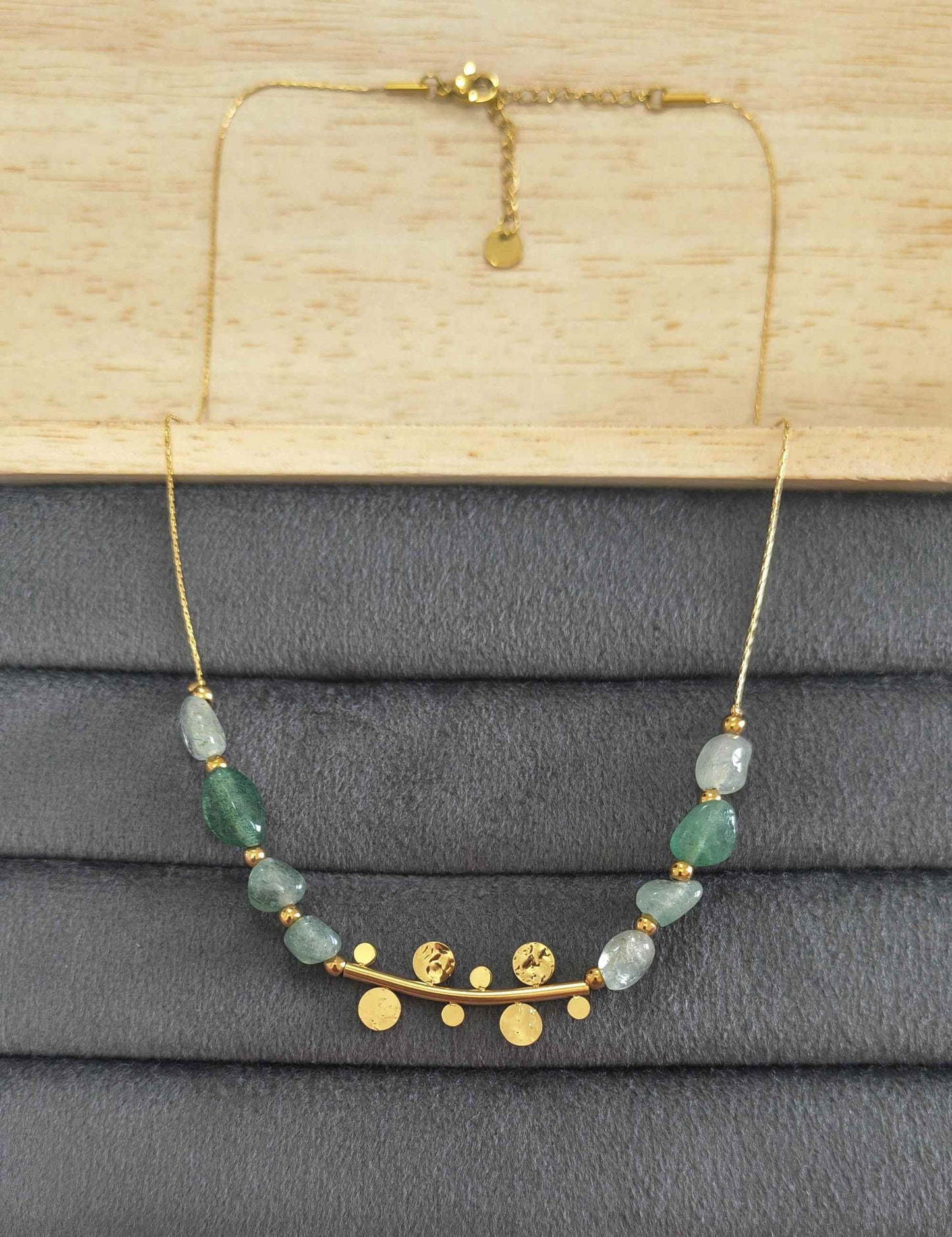 Anti Tarnish Shiny Jade Stone Necklace 18K Gold Plated