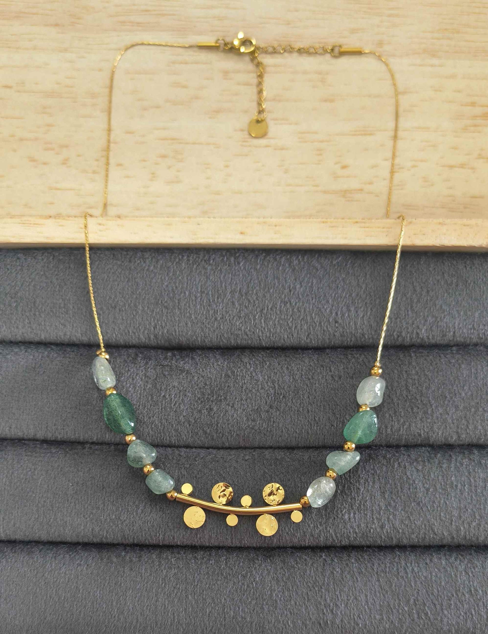 Anti Tarnish Shiny Jade Stone Necklace 18K Gold Plated