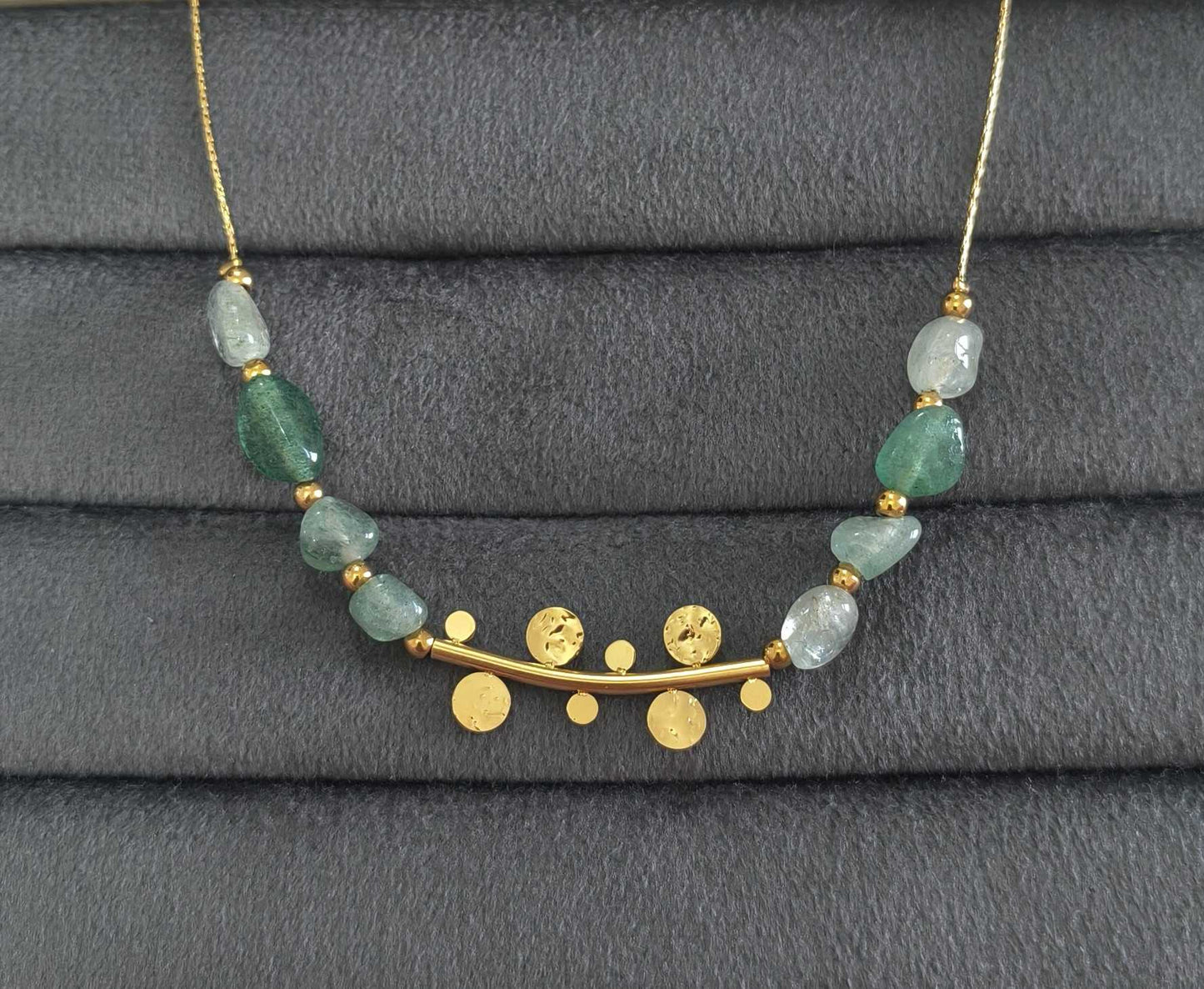 Anti Tarnish Shiny Jade Stone Necklace 18K Gold Plated