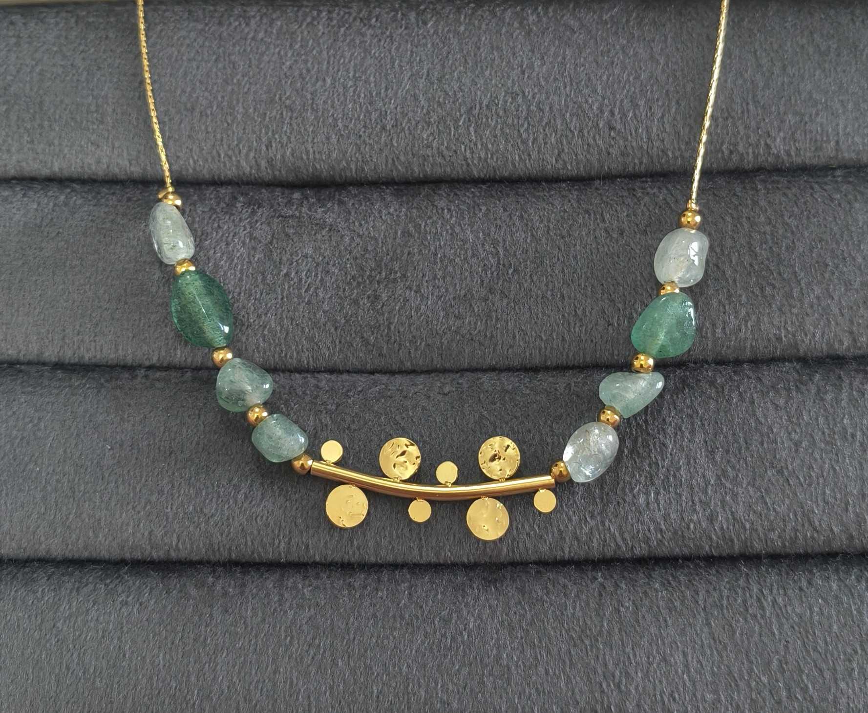 Anti Tarnish Shiny Jade Stone Necklace 18K Gold Plated