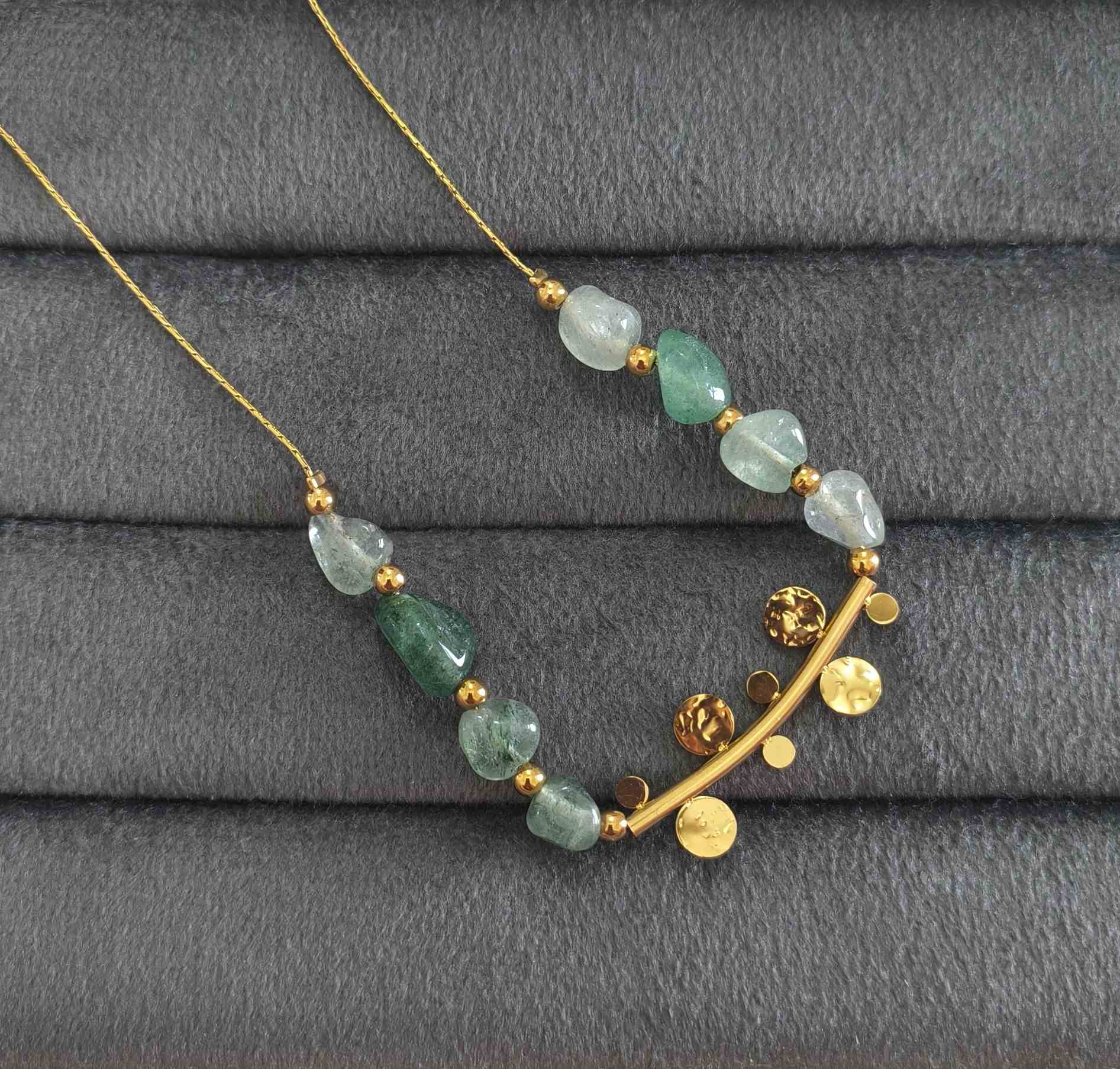 Anti Tarnish Shiny Jade Stone Necklace 18K Gold Plated