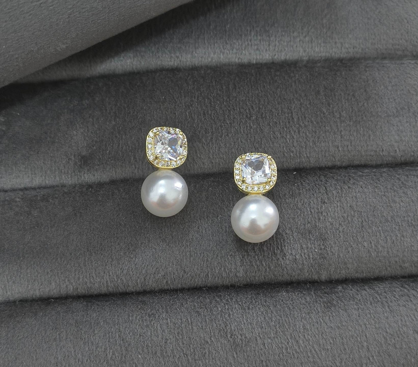 Anti Tarnish Shiny Pearl Drop Stud Earrings 18K Gold Plated