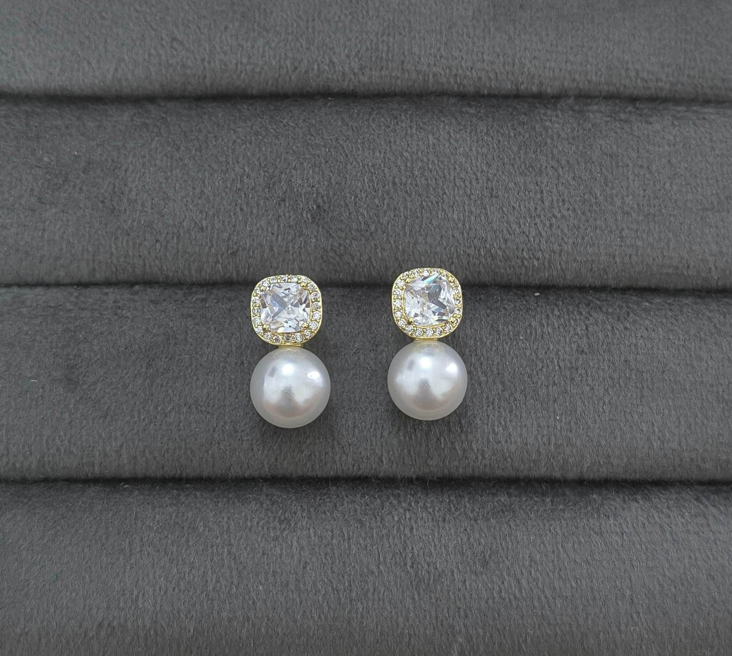 Anti Tarnish Shiny Pearl Drop Stud Earrings 18K Gold Plated