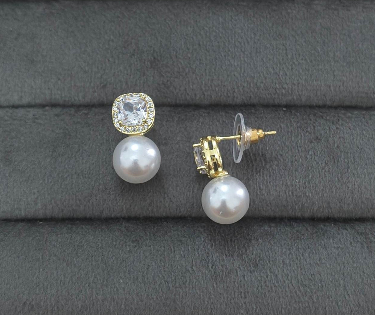 Anti Tarnish Shiny Pearl Drop Stud Earrings 18K Gold Plated