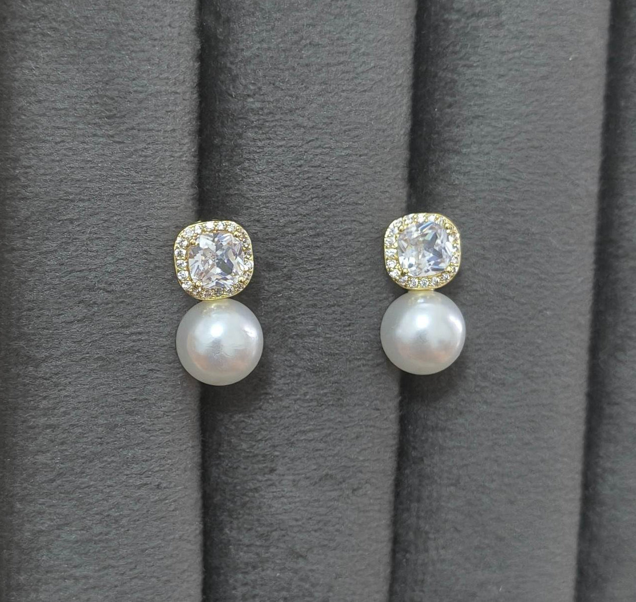 Anti Tarnish Shiny Pearl Drop Stud Earrings 18K Gold Plated