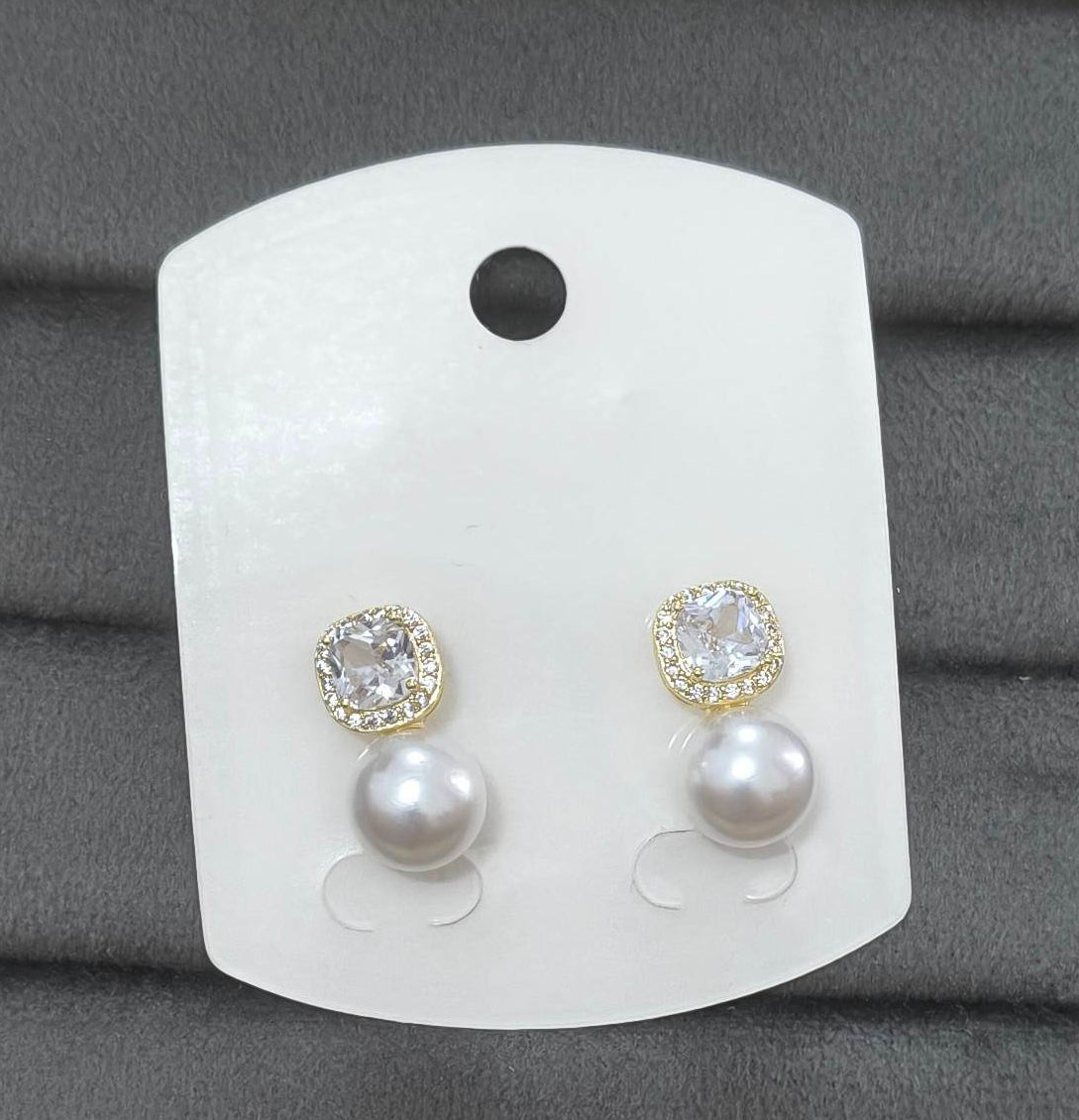 Anti Tarnish Shiny Pearl Drop Stud Earrings 18K Gold Plated
