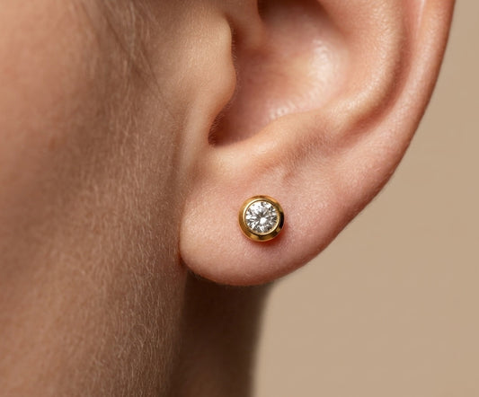 Anti Tarnish Shiny Round Stone Studs 18K Gold Plated