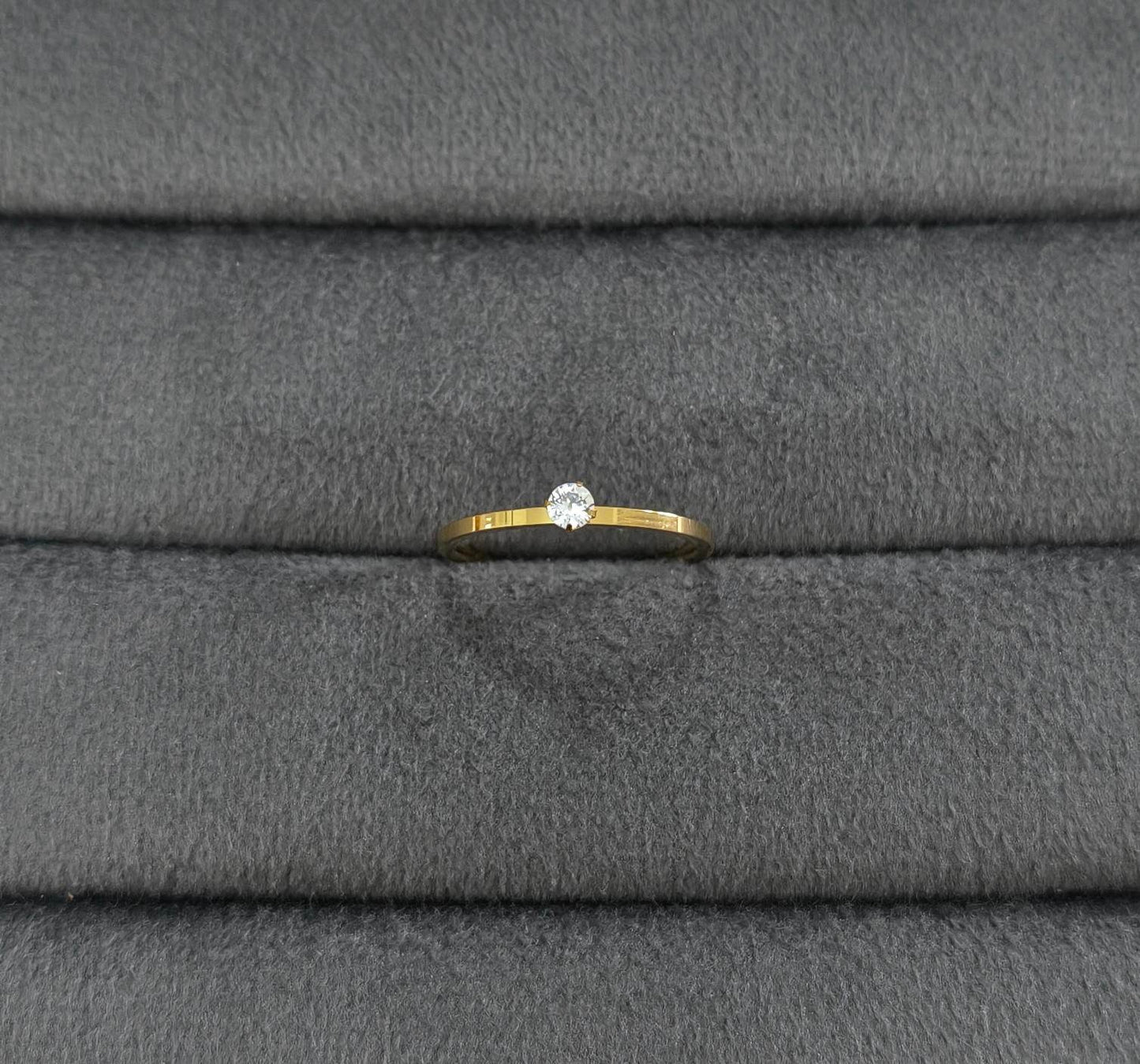 Anti Tarnish Sleek Band Solitaire Ring 18K Gold Plated