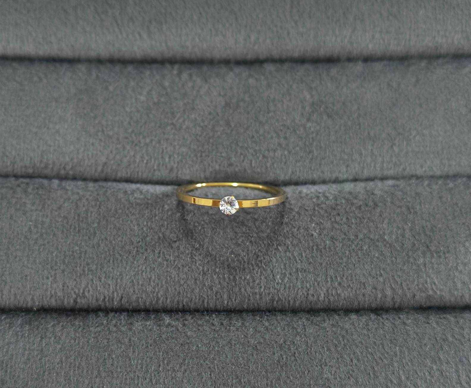 Anti Tarnish Sleek Band Solitaire Ring 18K Gold Plated