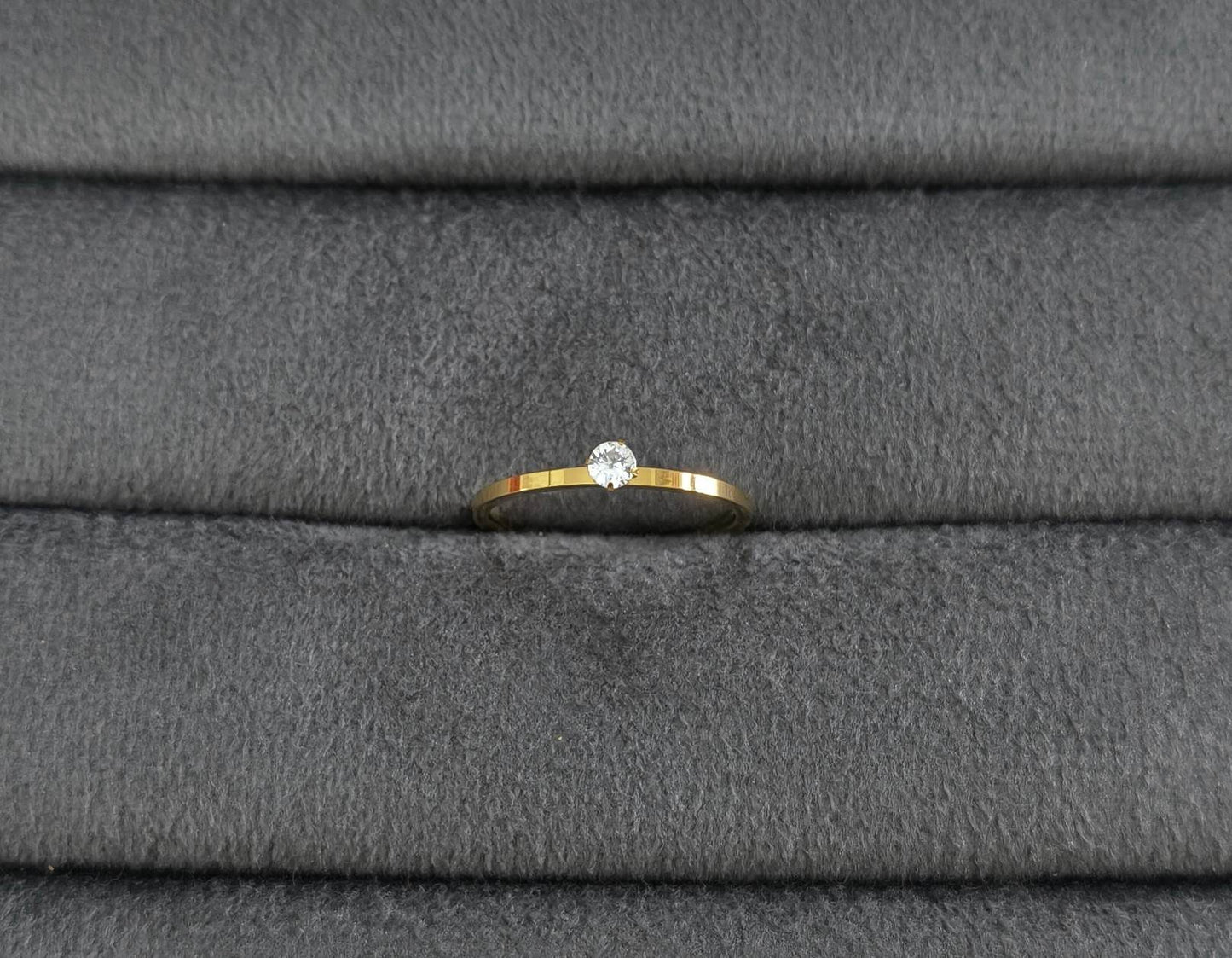 Anti Tarnish Sleek Band Solitaire Ring 18K Gold Plated