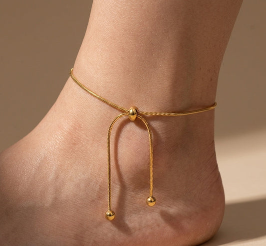 Anti Tarnish Sleek Slider Chain Bracelet/Anklet 18K Gold Plated