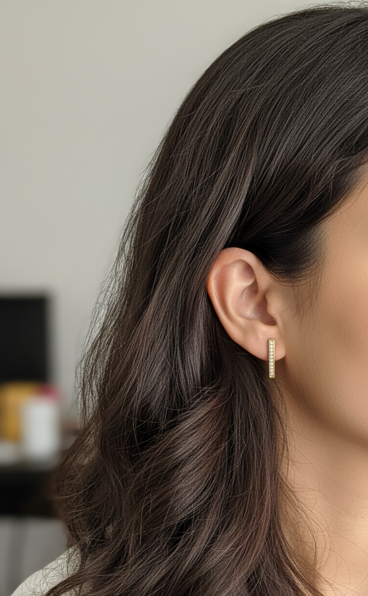 Anti Tarnish Slim Line Solitaire Earrings 18K Gold Plated