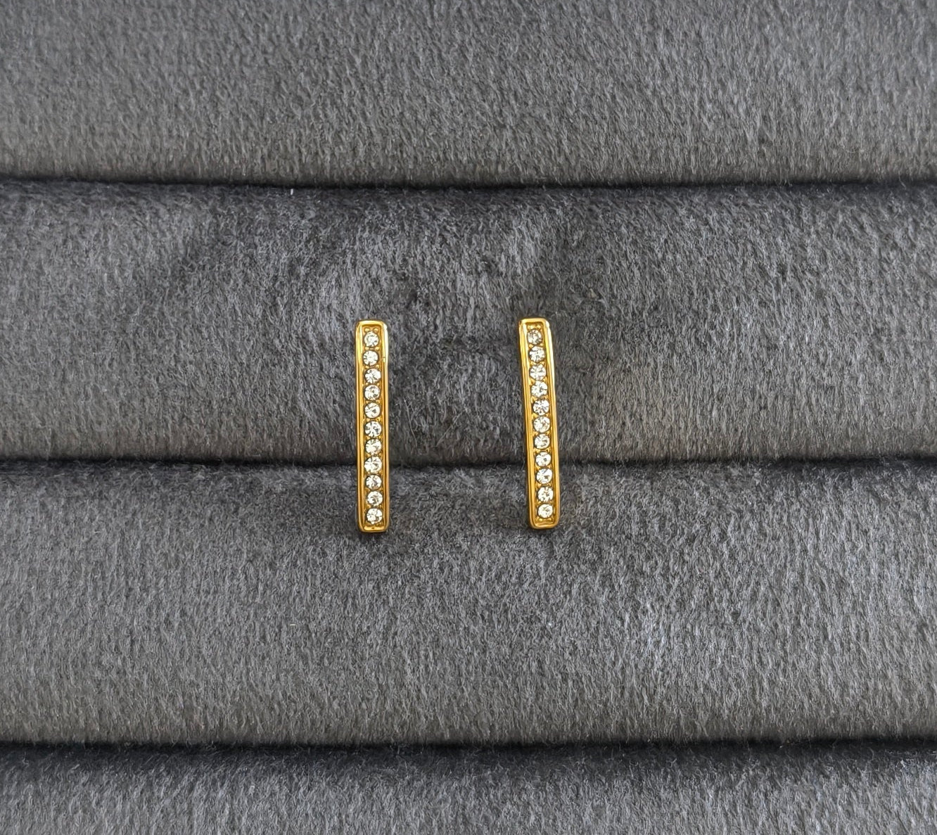 Anti Tarnish Slim Line Solitaire Earrings 18K Gold Plated