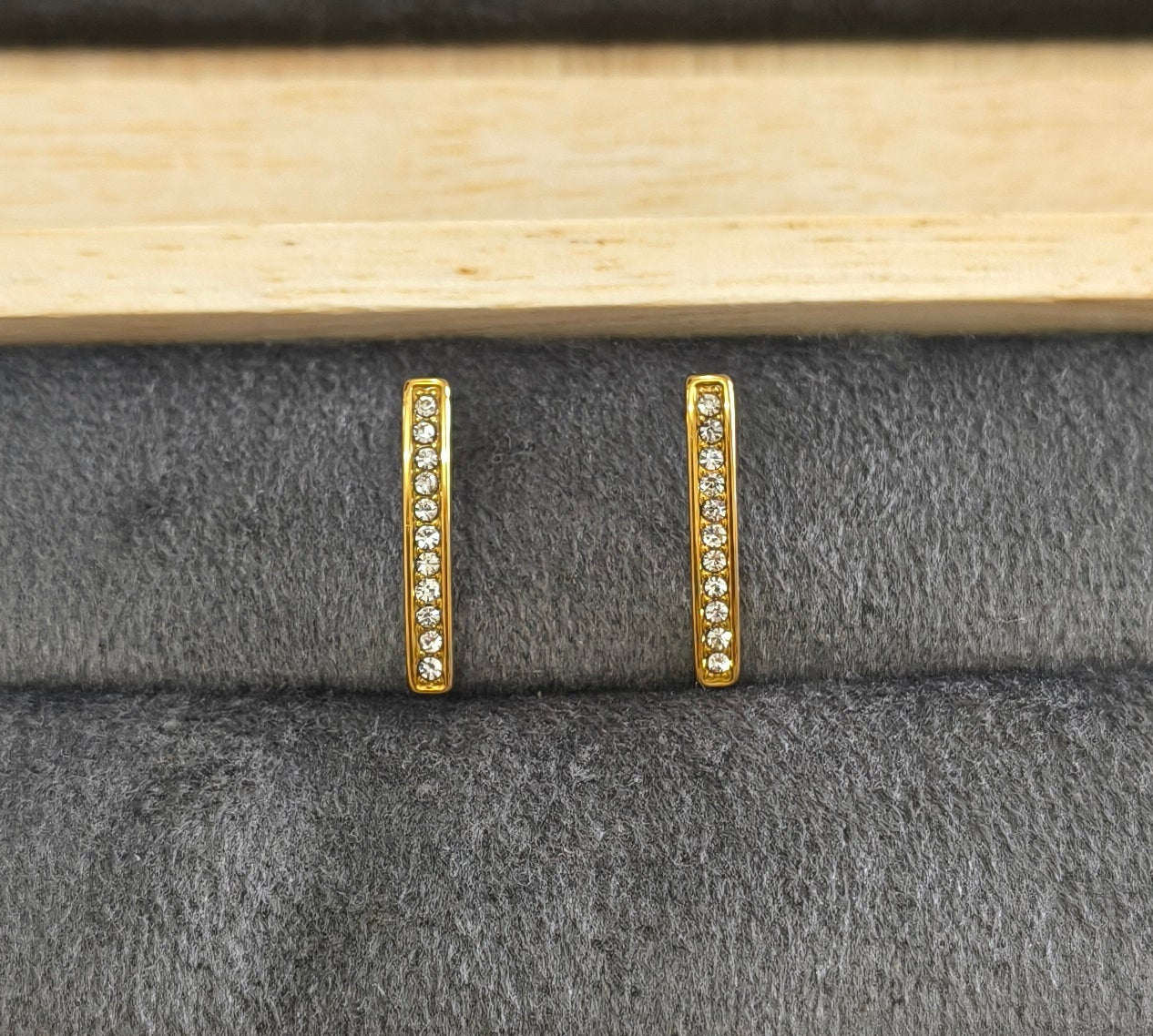 Anti Tarnish Slim Line Solitaire Earrings 18K Gold Plated