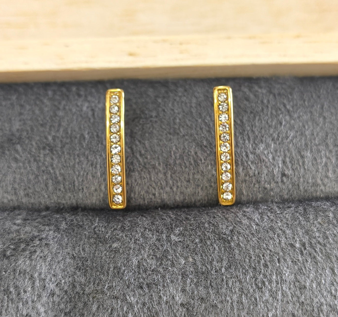 Anti Tarnish Slim Line Solitaire Earrings 18K Gold Plated