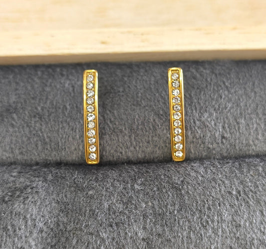 Anti Tarnish Slim Line Solitaire Earrings 18K Gold Plated