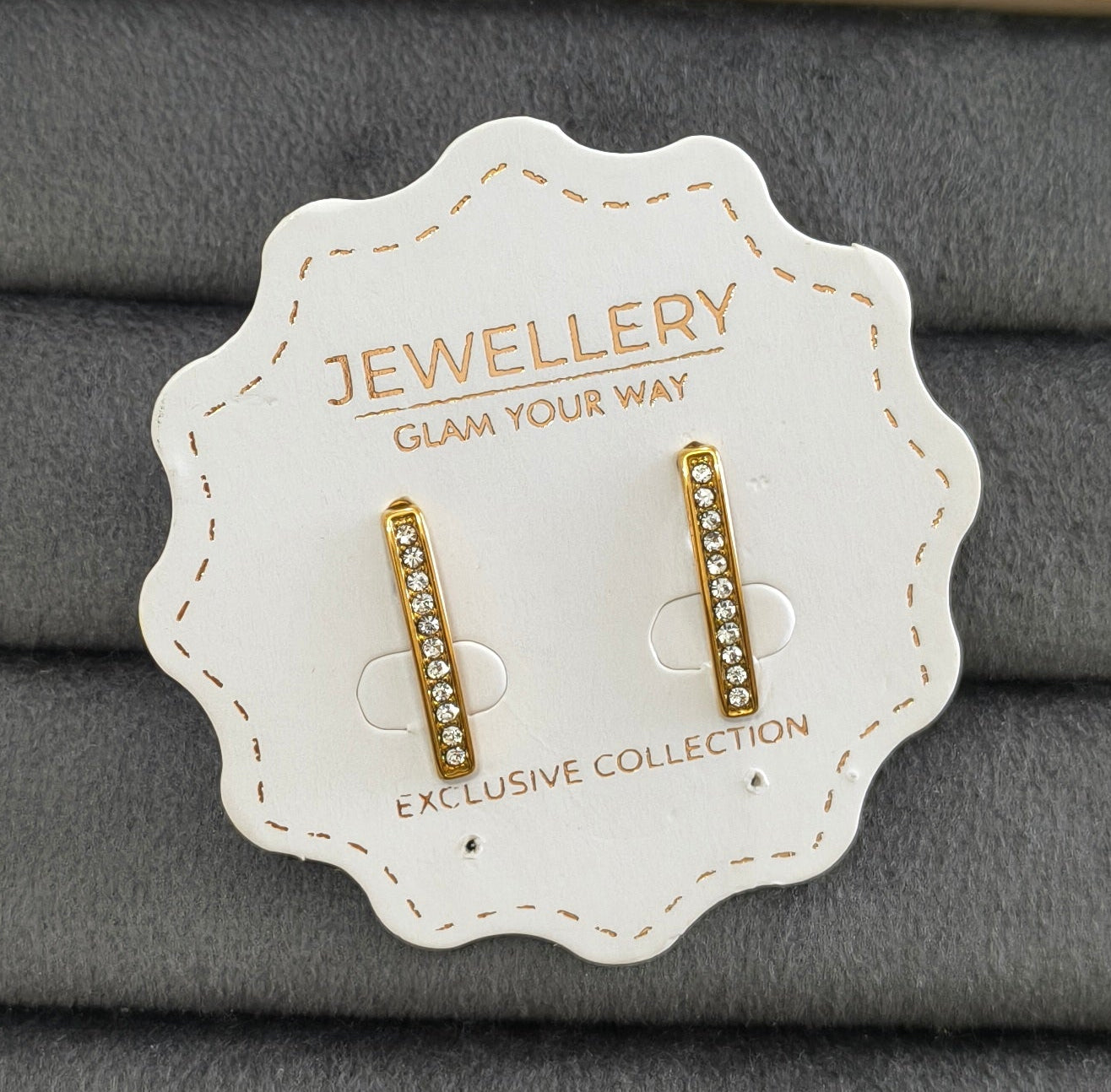 Anti Tarnish Slim Line Solitaire Earrings 18K Gold Plated