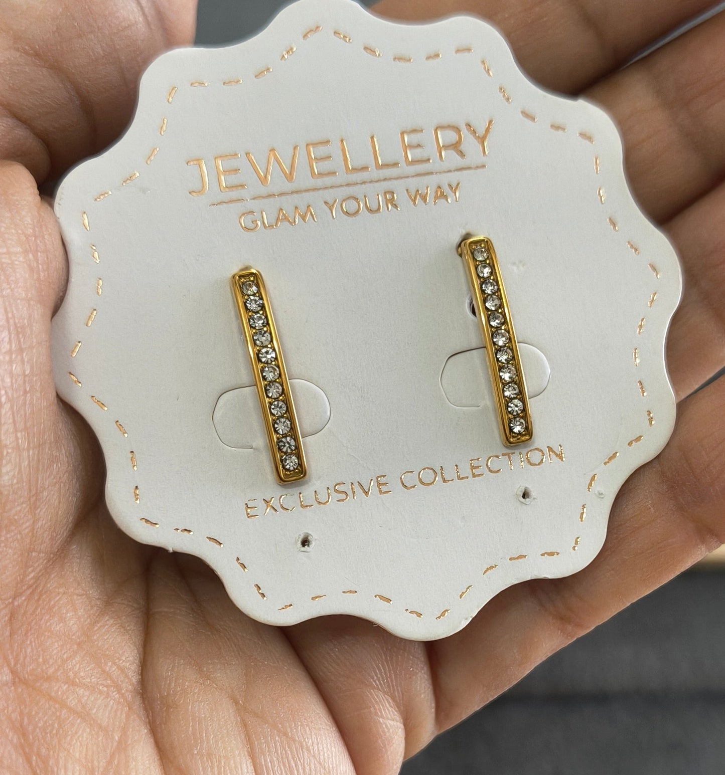 Anti Tarnish Slim Line Solitaire Earrings 18K Gold Plated