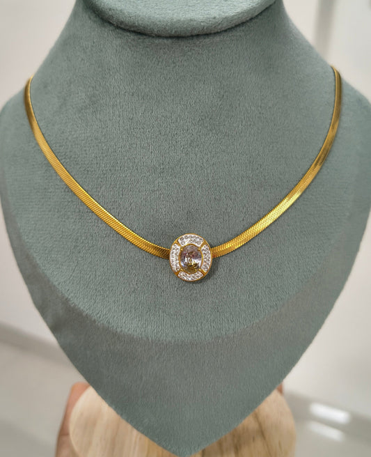 Anti Tarnish Snack Chain Diamond Choker Style Necklace