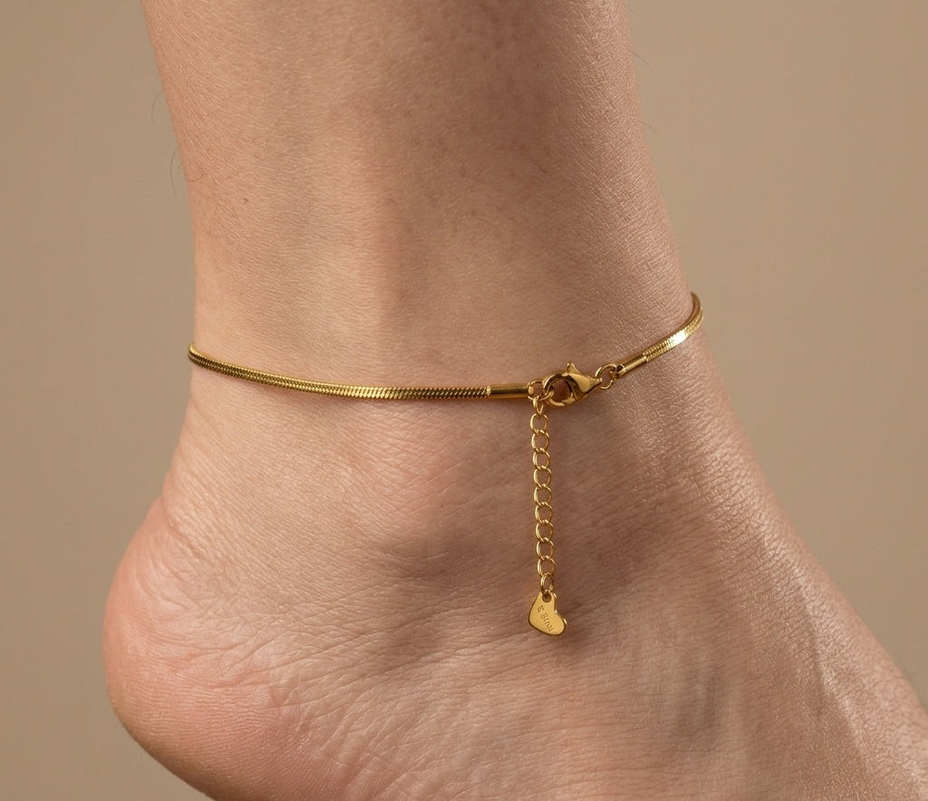 Anti Tarnish Snake Bone Chain Anklet 18K Gold Plated