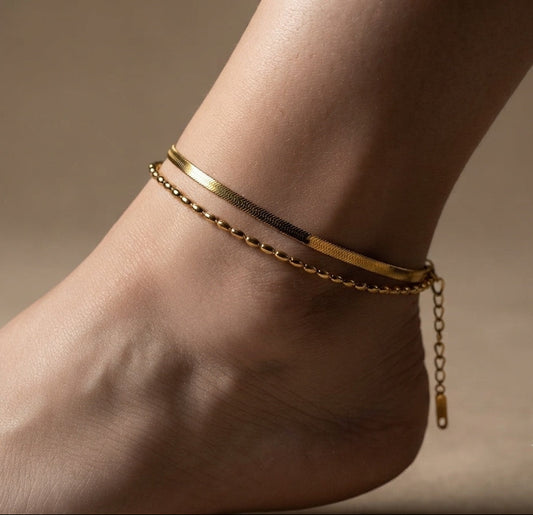 Anti Tarnish Snake Chain Beaded Anklet 18K Gold Plated