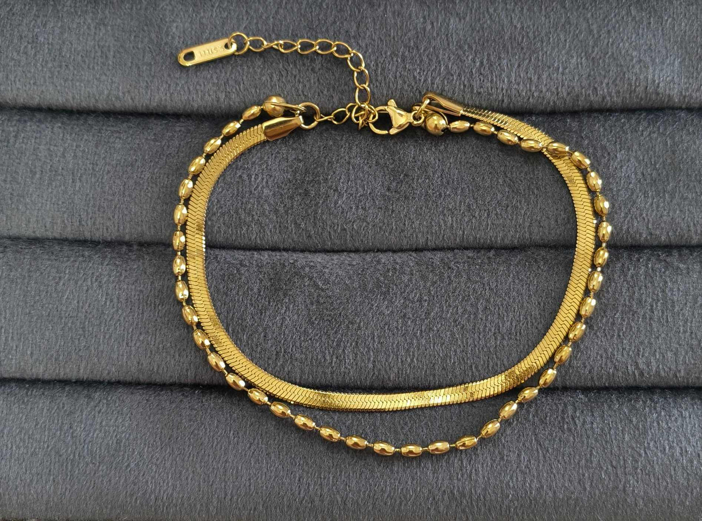 Anti Tarnish Snake Chain Beaded Anklet 18K Gold Plated