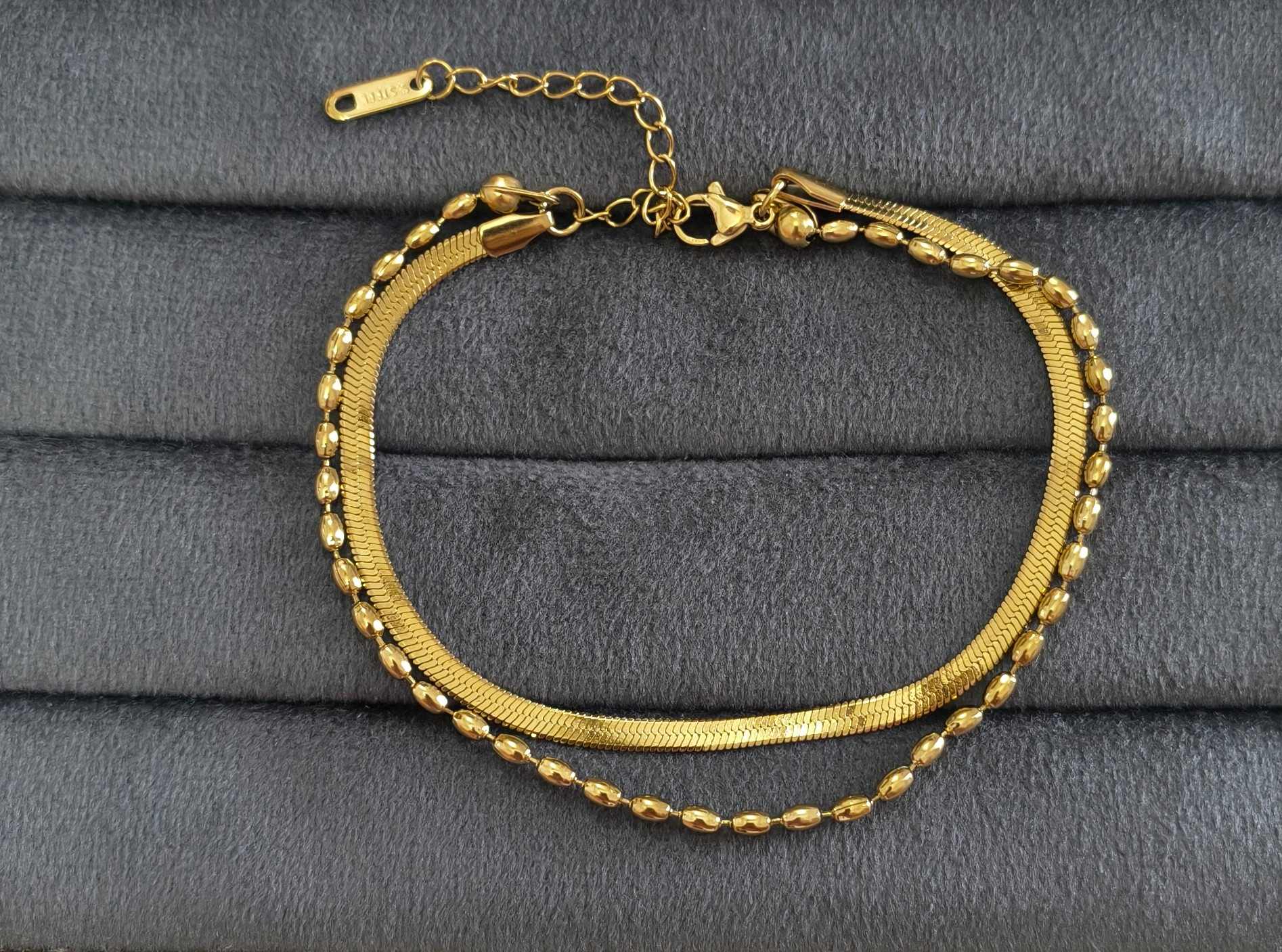 Anti Tarnish Snake Chain Beaded Anklet 18K Gold Plated
