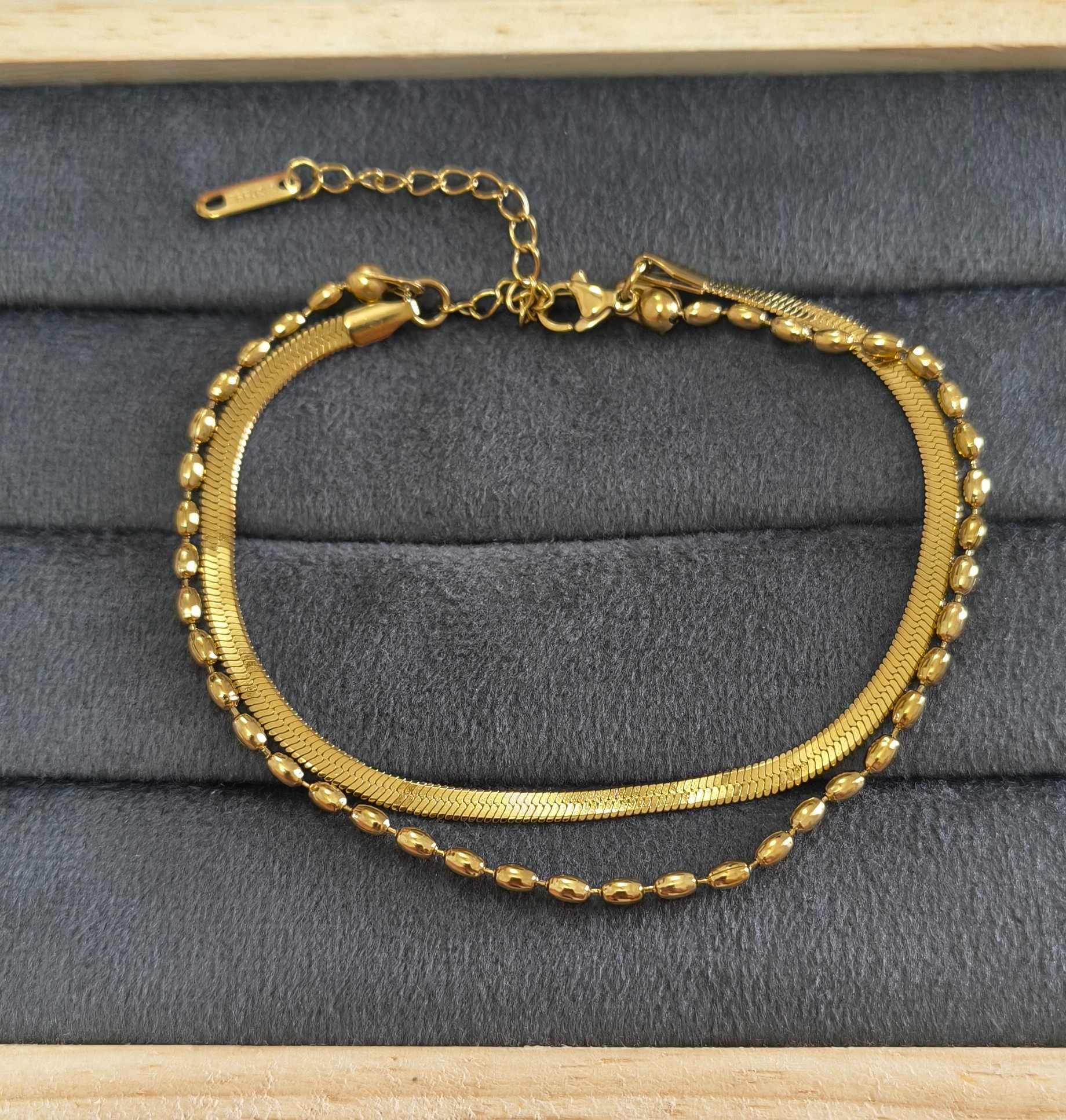 Anti Tarnish Snake Chain Beaded Anklet 18K Gold Plated