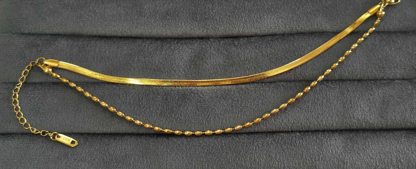 Anti Tarnish Snake Chain Beaded Anklet 18K Gold Plated