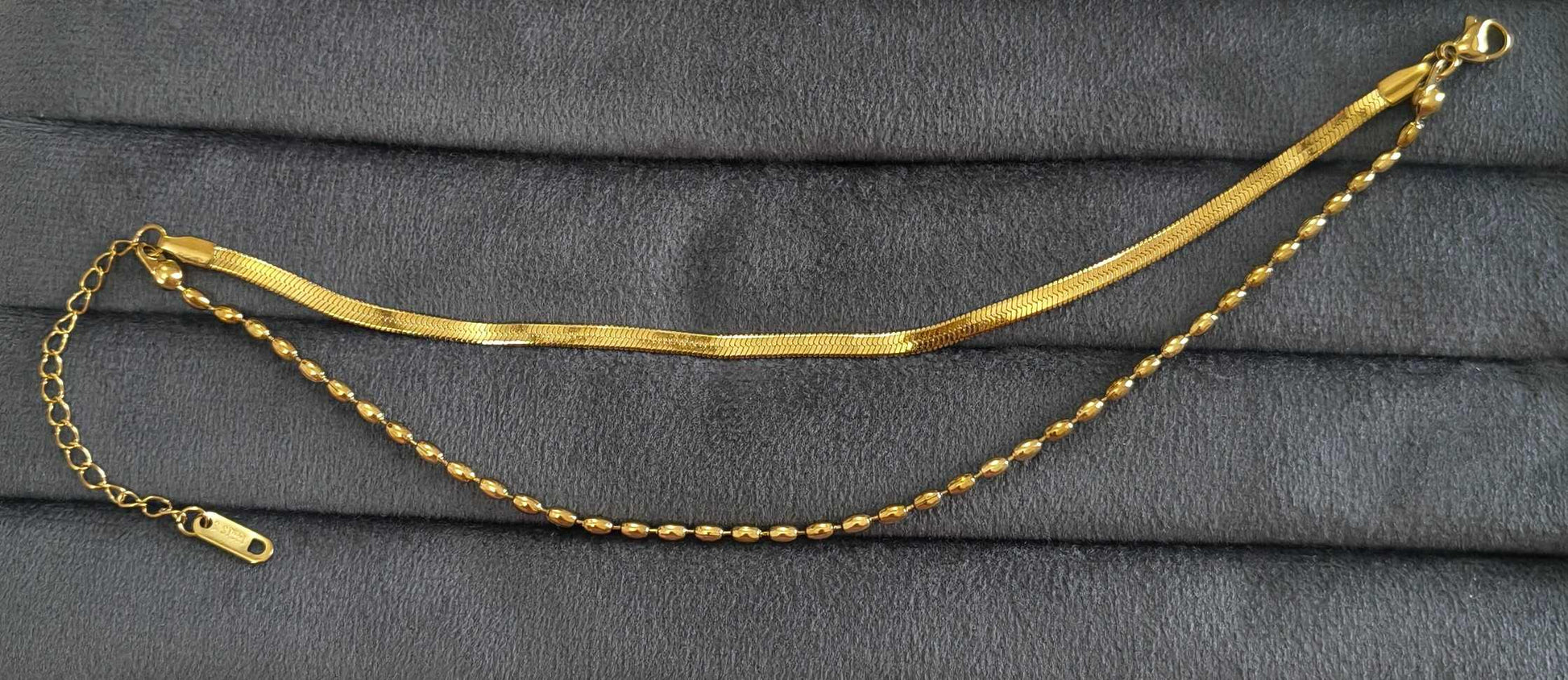 Anti Tarnish Snake Chain Beaded Anklet 18K Gold Plated