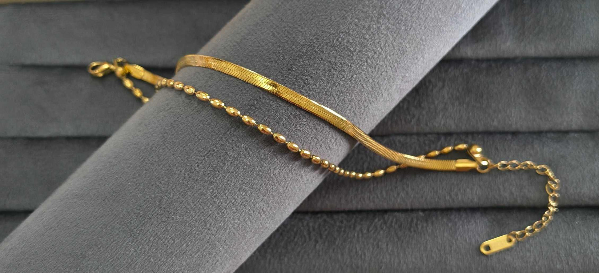 Anti Tarnish Snake Chain Beaded Anklet 18K Gold Plated