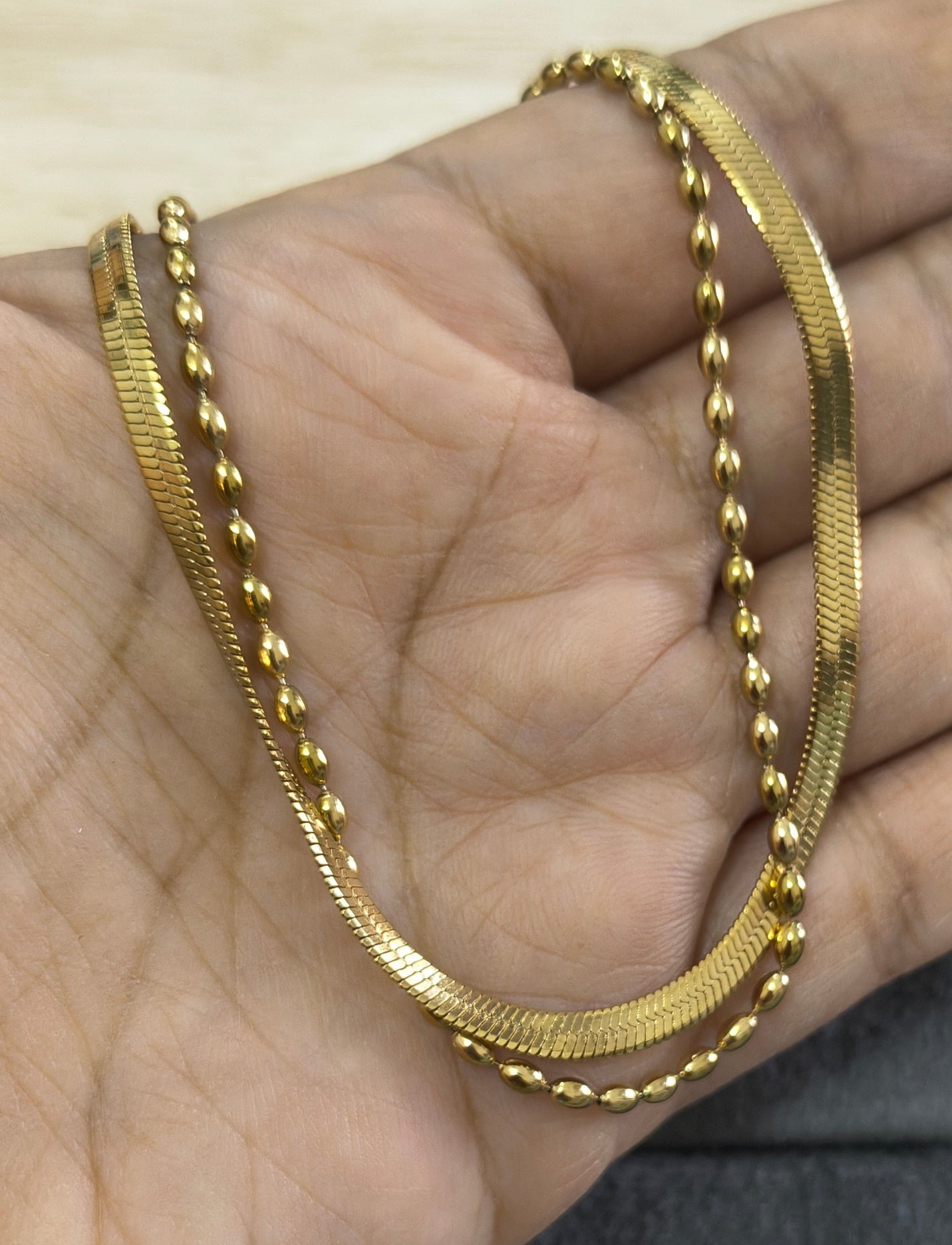 Anti Tarnish Snake Chain Beaded Anklet 18K Gold Plated 