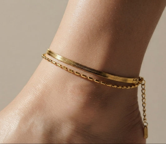 Anti Tarnish Snake Chain Beads Anklet 18K Gold Plated