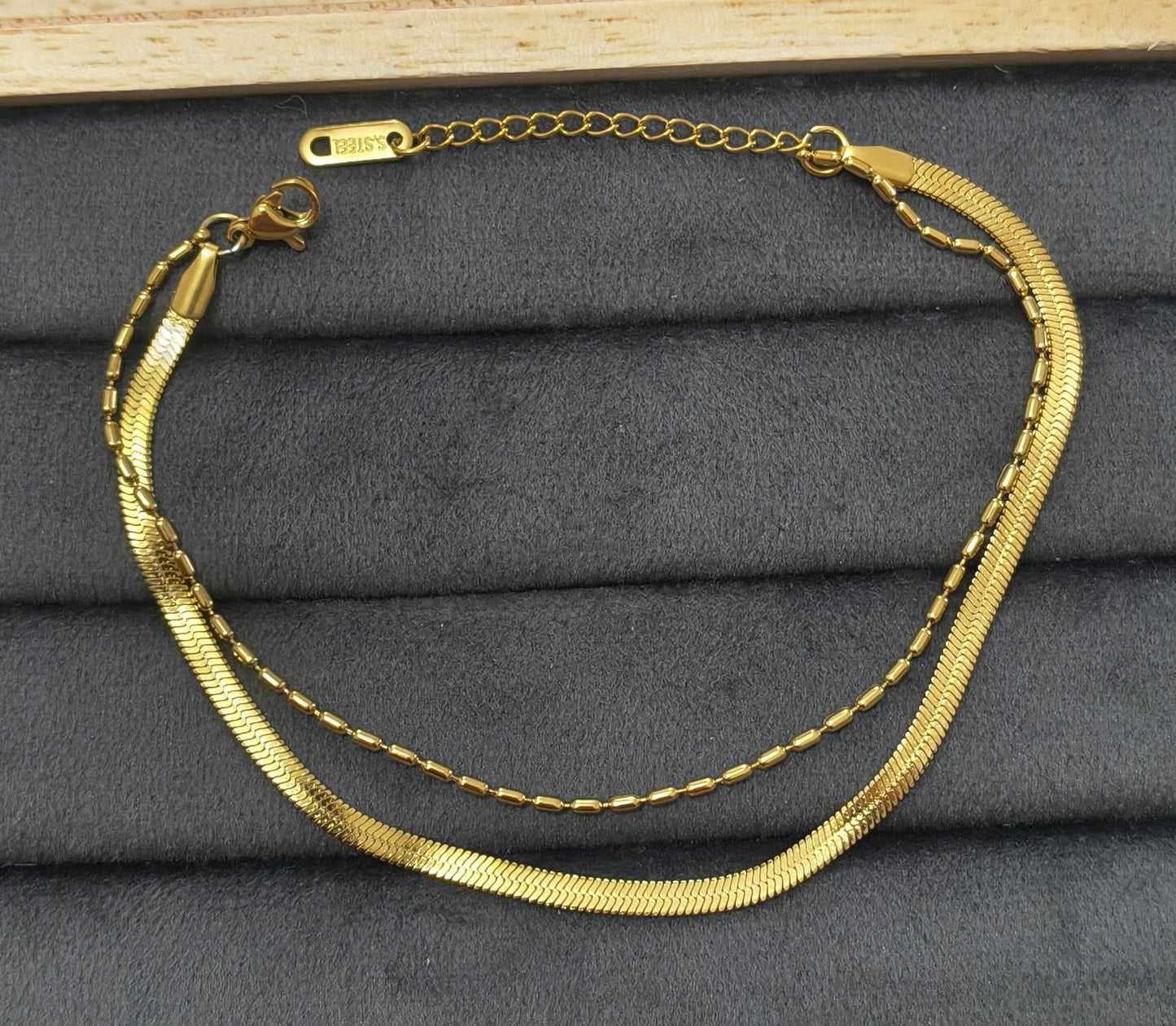 Anti Tarnish Snake Chain Beads Anklet 18K Gold Plated