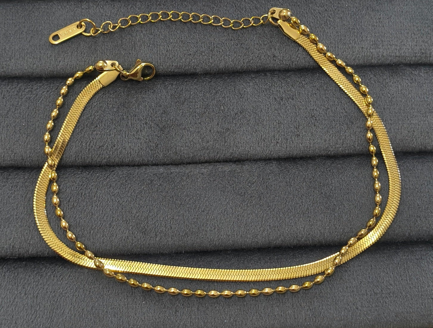 Anti Tarnish Snake Chain Beads Anklet 18K Gold Plated