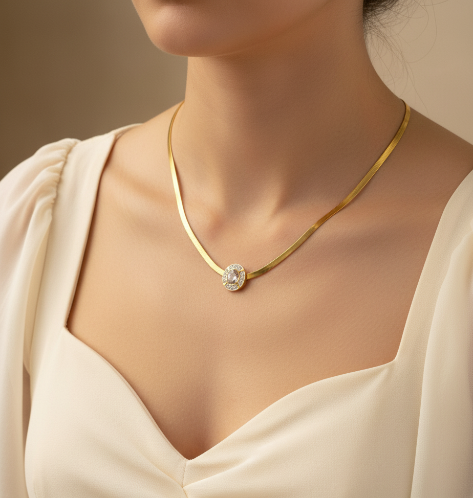 Anti Tarnish Snake Chain Diamond Choker Style Necklace