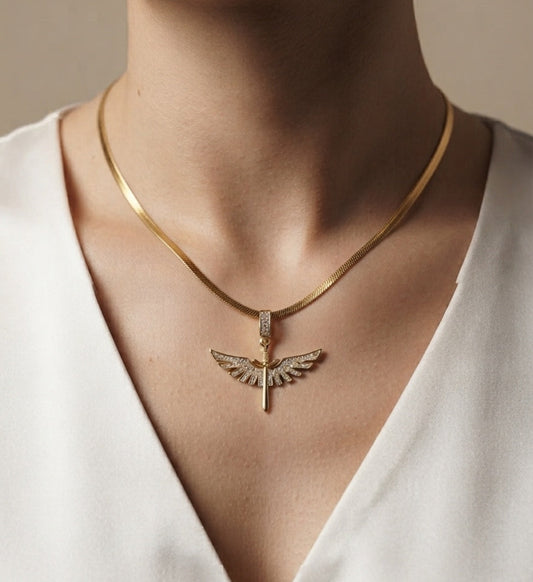 Anti Tarnish Snake Chain Diamond Necklace 18K Gold Plated