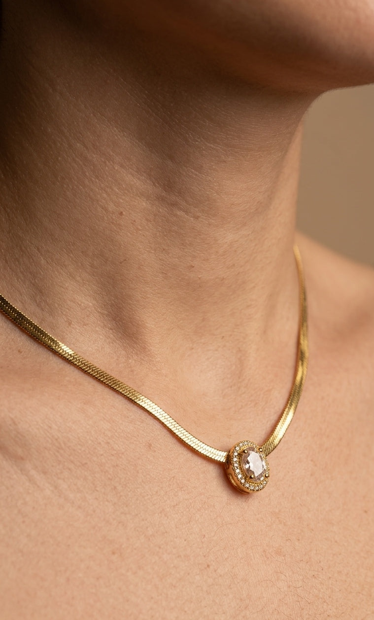 Anti Tarnish Snake Chain Diamond Studded Pendant Necklace