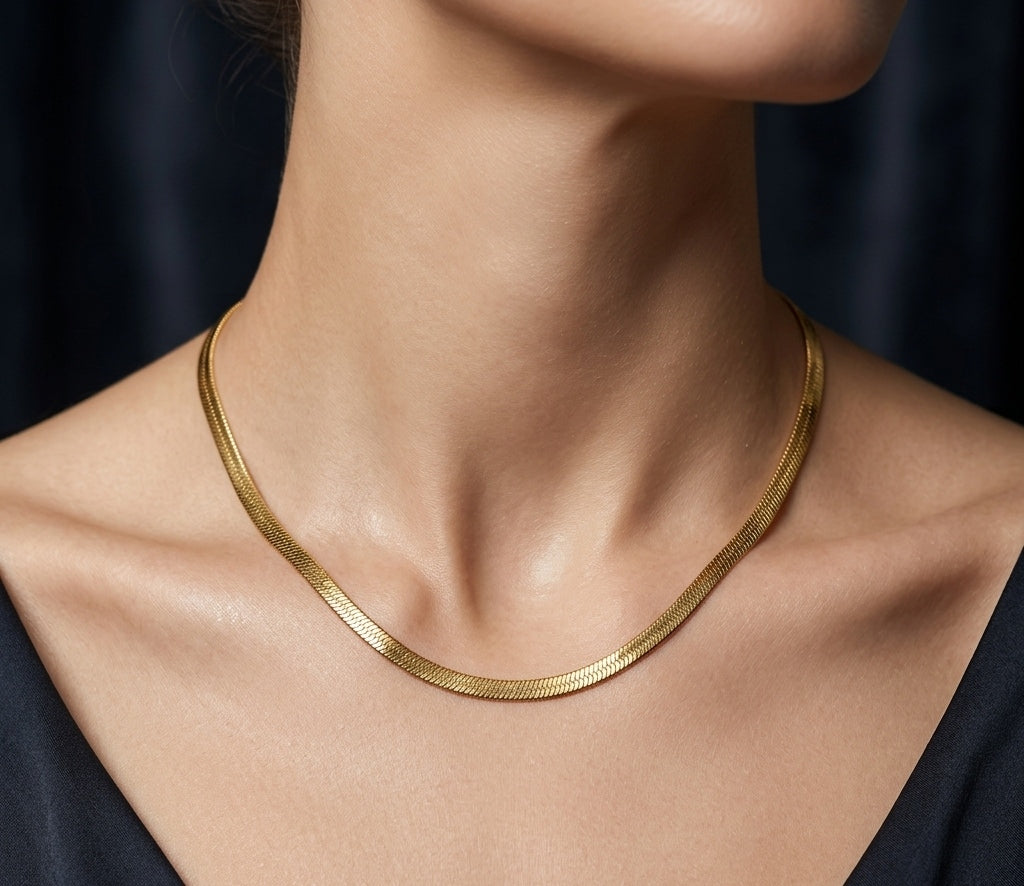 Anti Tarnish Snake Chain Necklace Heavy 18K Gold Plated