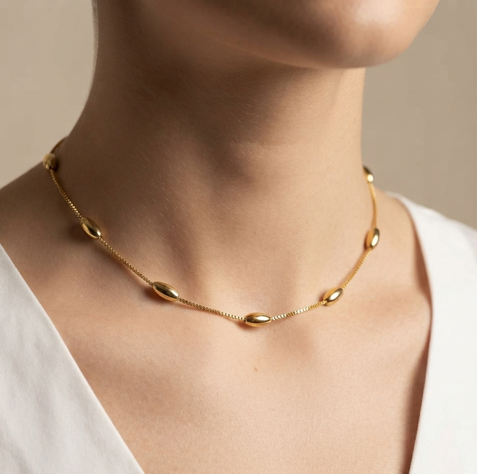 Anti Tarnish Solid Beaded Chain Necklace 18K Gold Plated