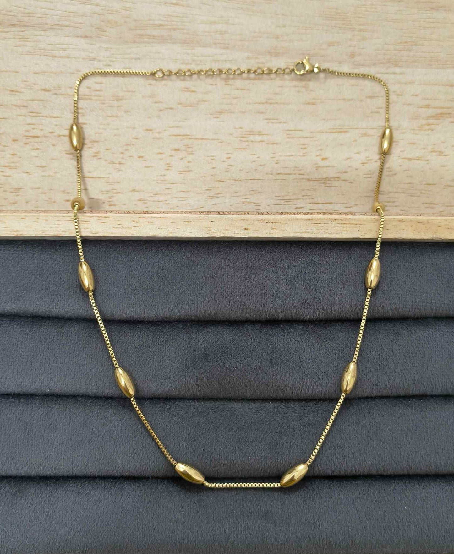 Anti Tarnish Solid Beaded Chain Necklace 18K Gold Plated