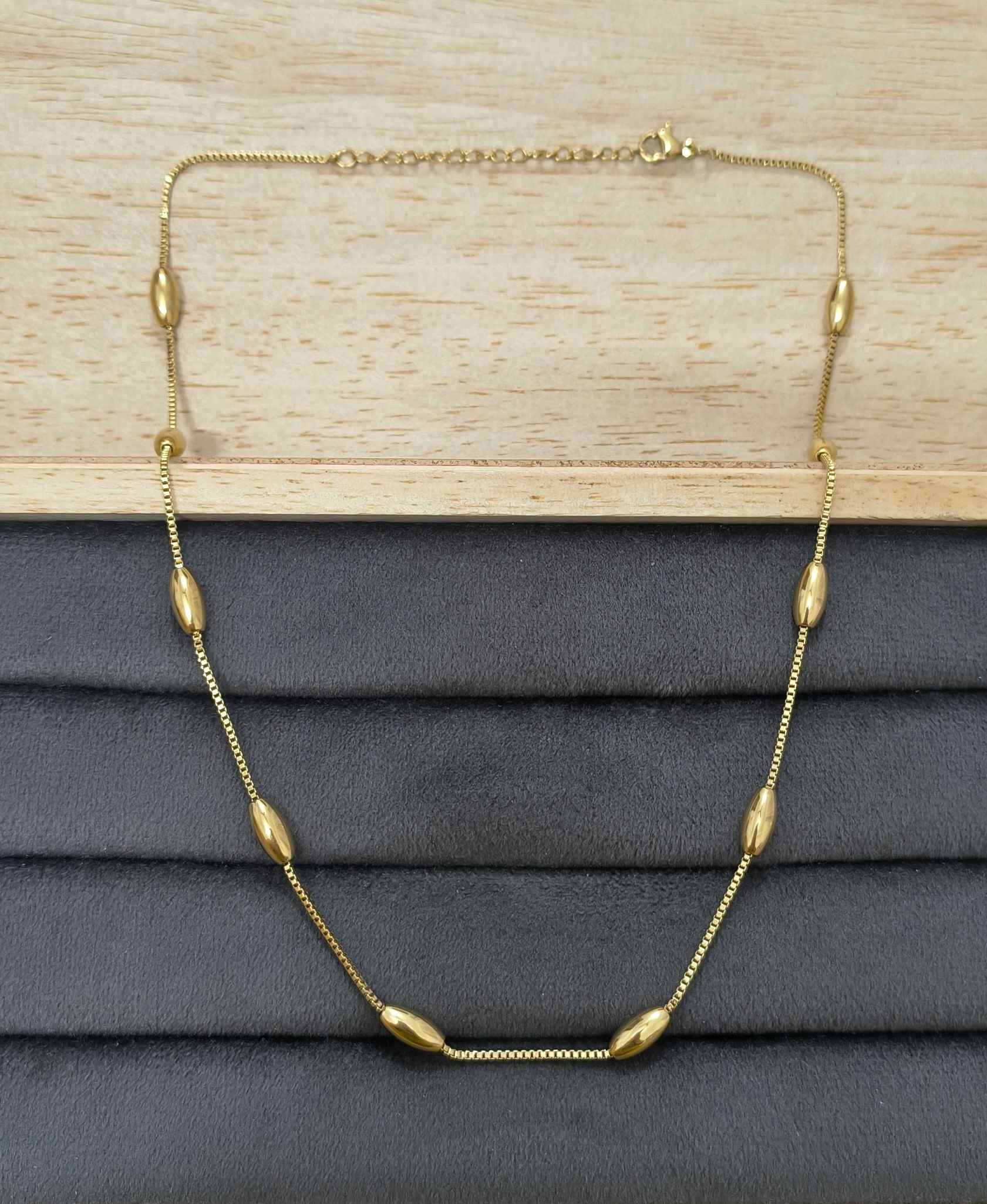 Anti Tarnish Solid Beaded Chain Necklace 18K Gold Plated