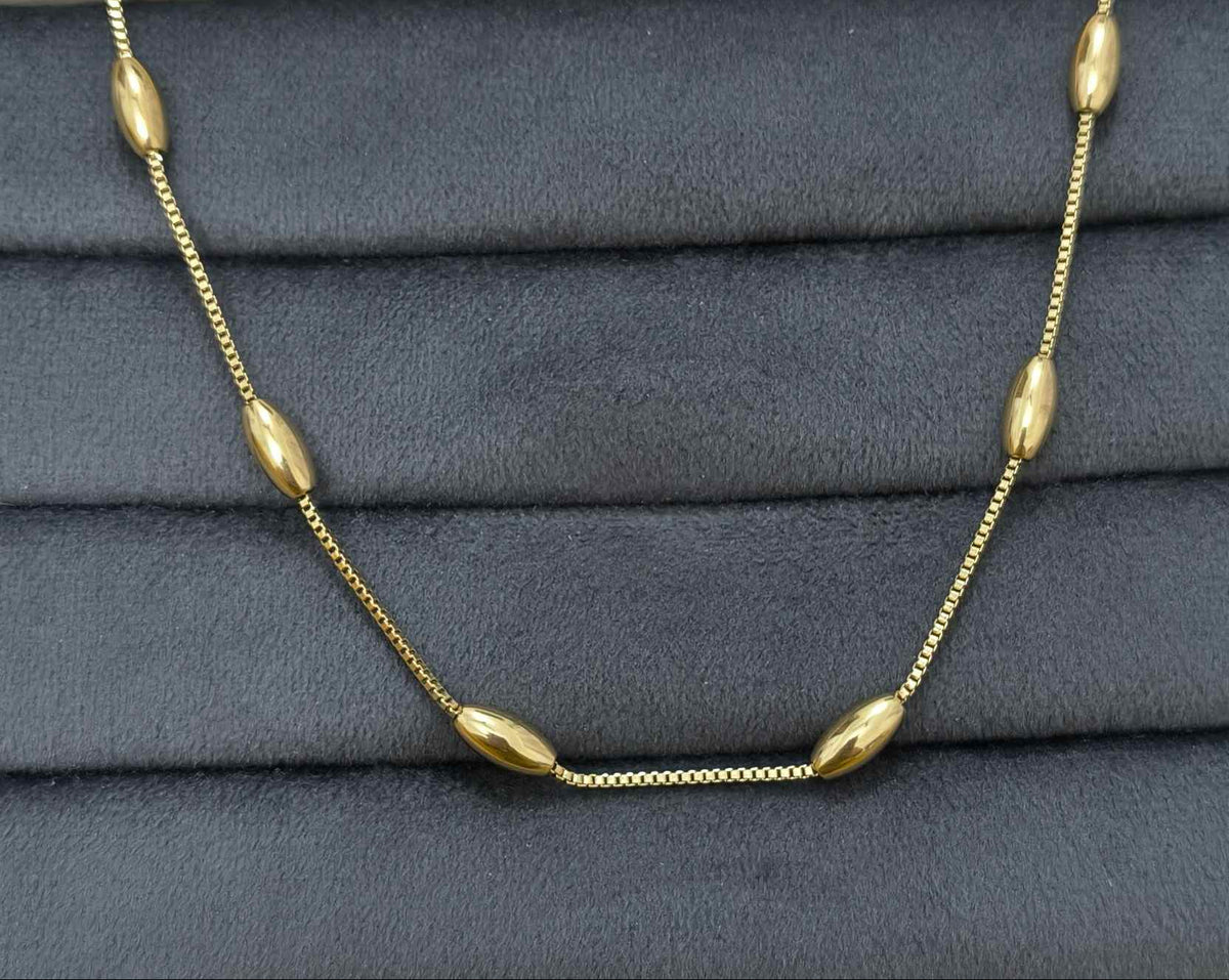 Anti Tarnish Solid Beaded Chain Necklace 18K Gold Plated