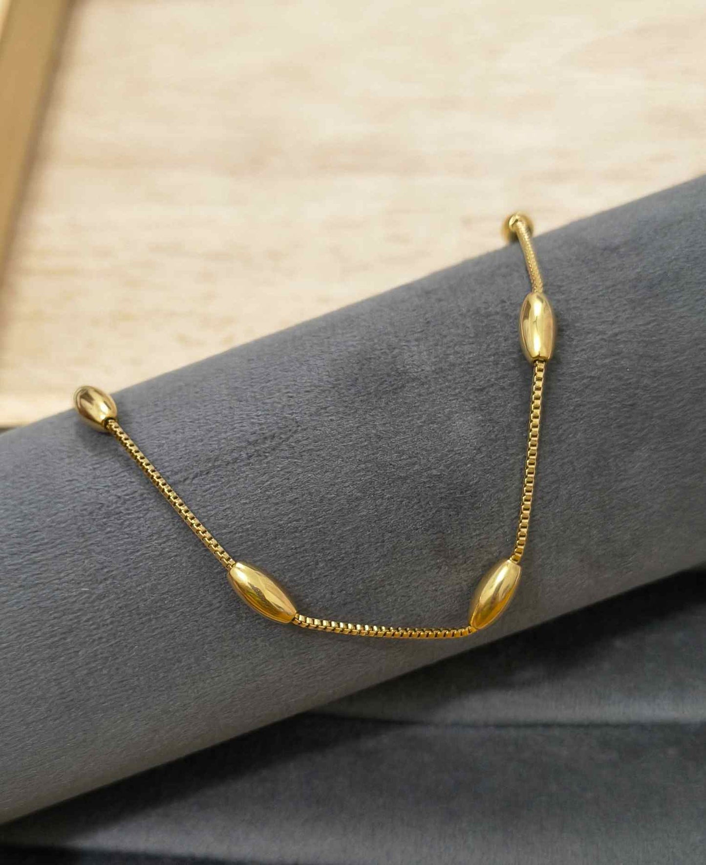 Anti Tarnish Solid Beaded Chain Necklace 18K Gold Plated