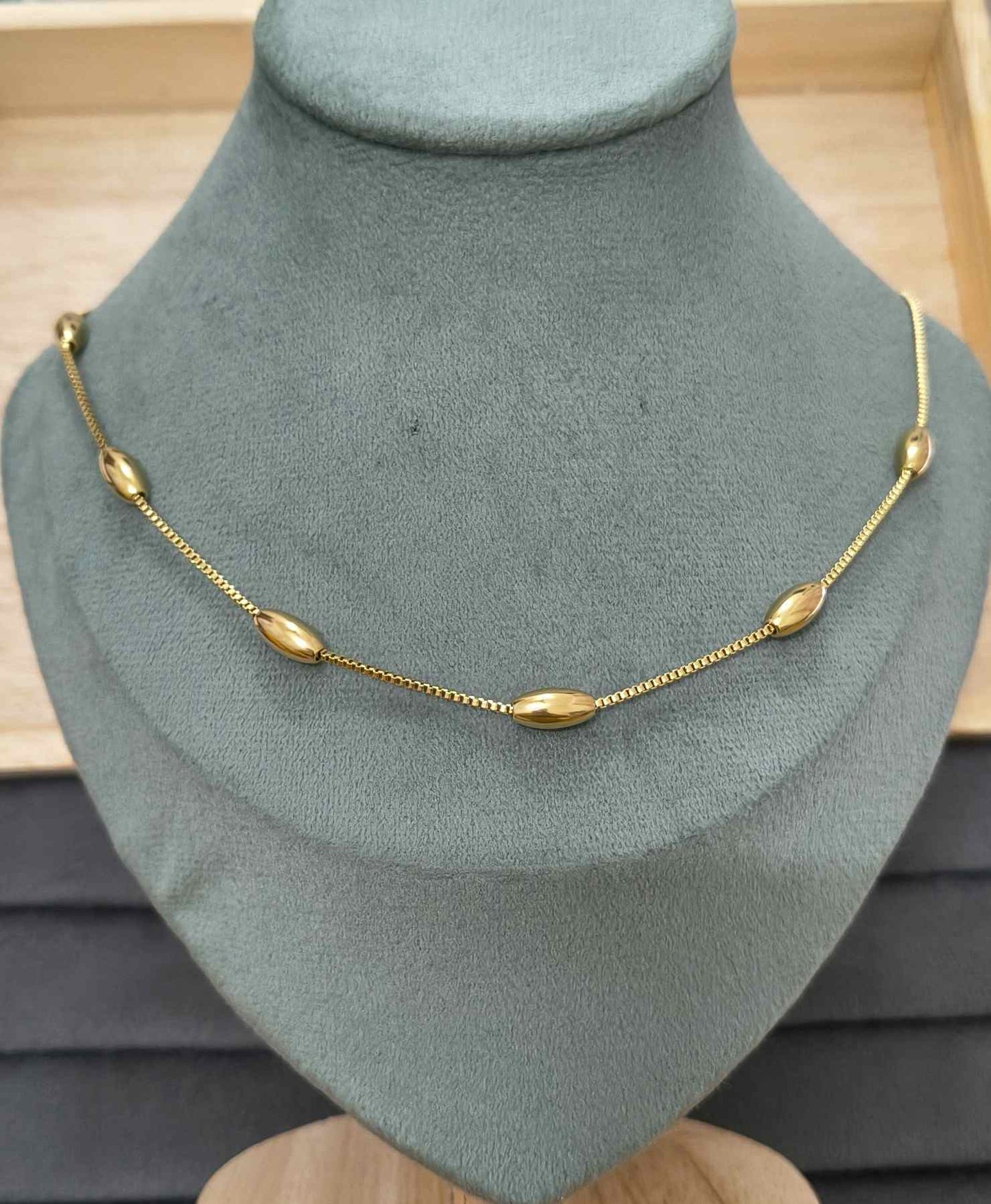 Anti Tarnish Solid Beaded Chain Necklace 18K Gold Plated