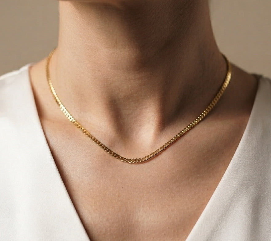 Anti Tarnish Solid Curb Chain 3.5mm 18K Gold Plated