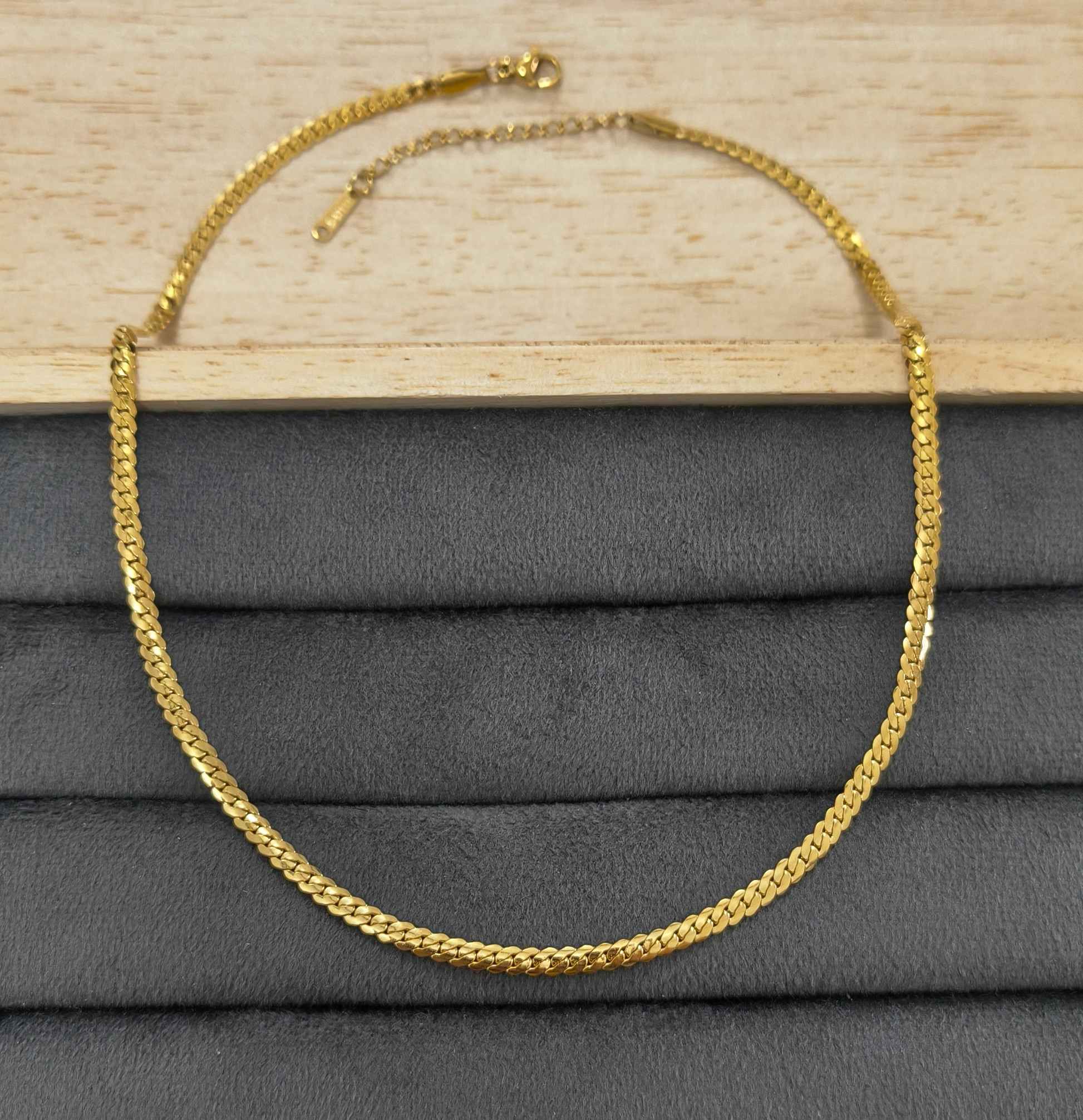 Anti Tarnish Solid Curb Chain 3.5mm 18K Gold Plated