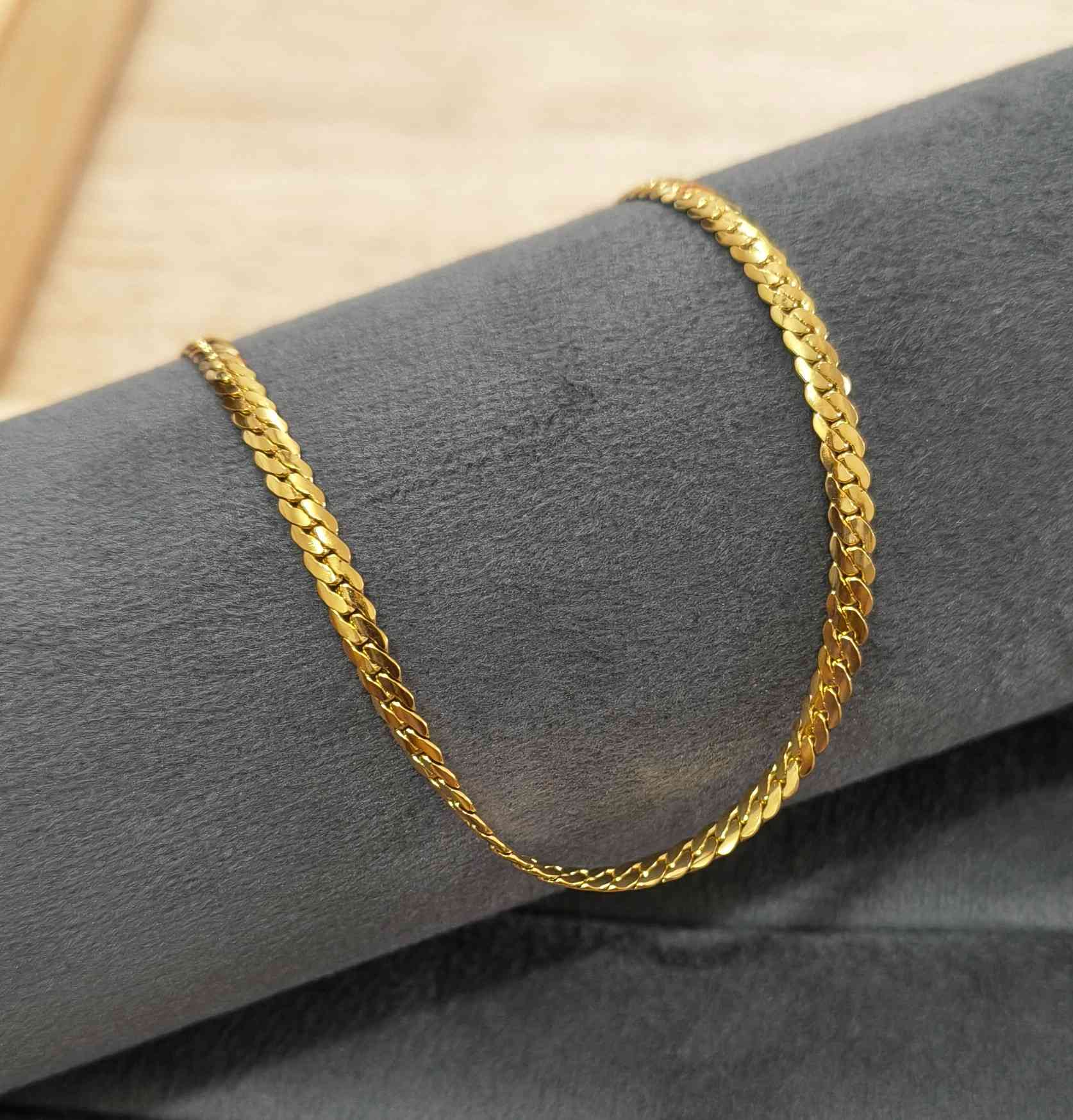 Anti Tarnish Solid Curb Chain 3.5mm 18K Gold Plated