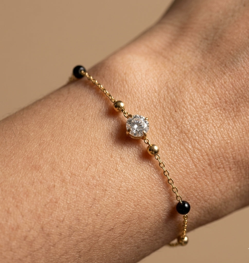 Anti Tarnish Solitaire Mangalsutra Bracelet 18K Gold Plated