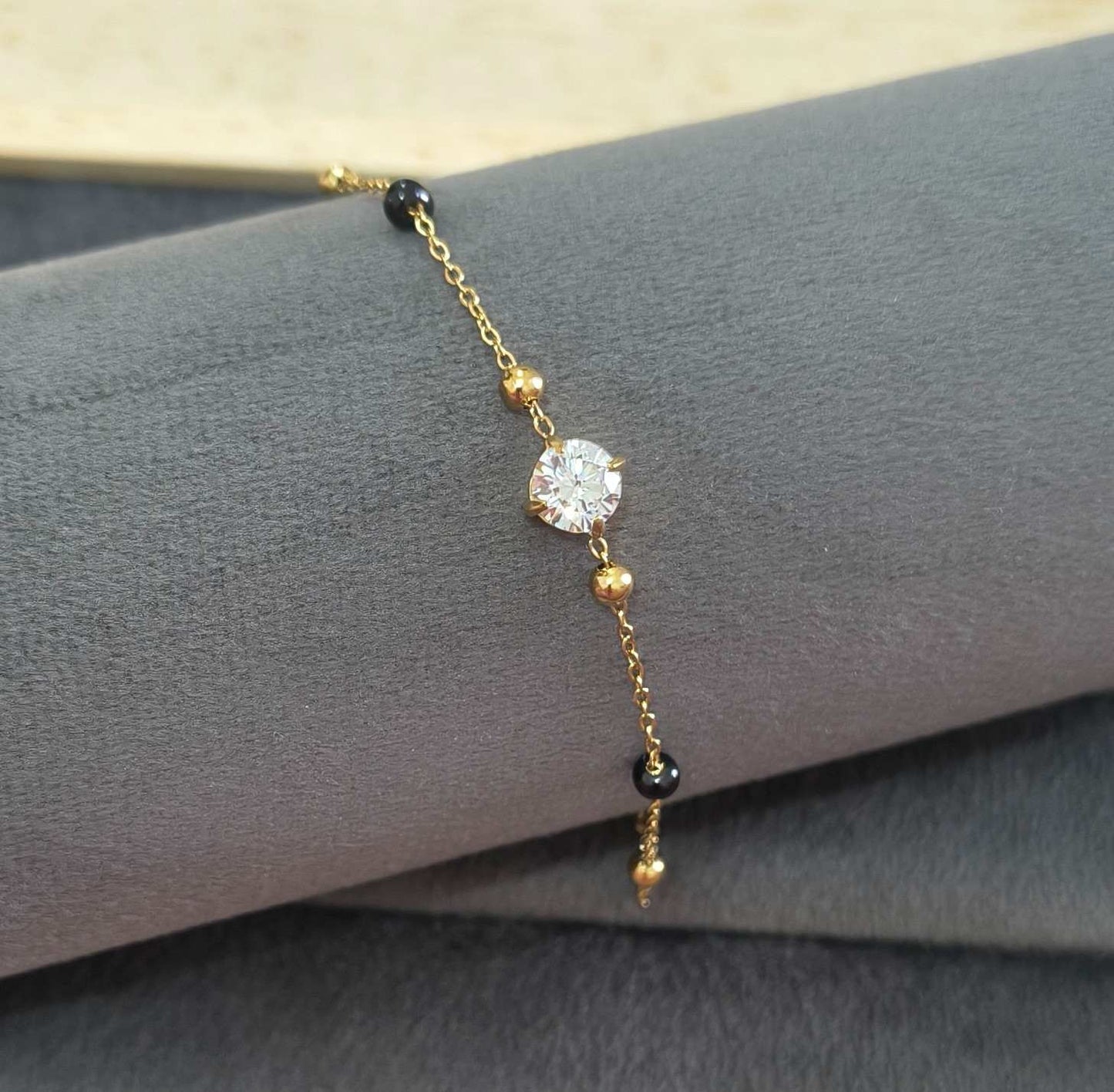 Anti Tarnish Solitaire Mangalsutra Bracelet 18K Gold Plated